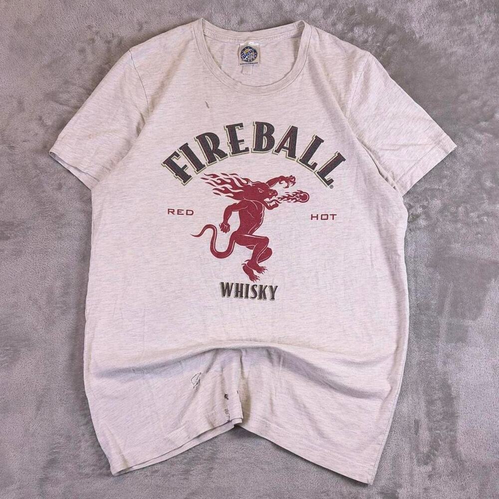 Vintage Y2K Fireball Red Hot Whisky T-Shirt Women’s Medium Distressed